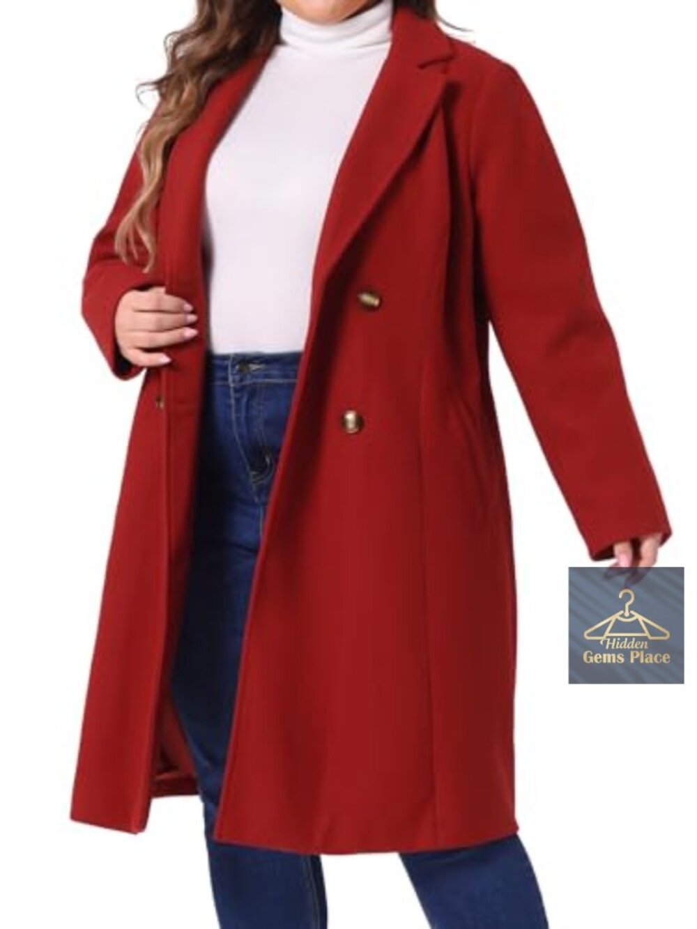 Plus Size Long Double Breasted Notched Lapel Pea Coat Winter Warm